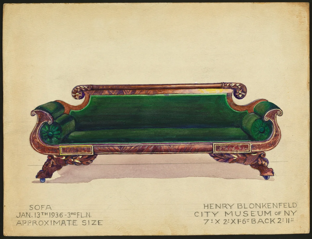 Sofa by Henry Blonkenfeld, index of american design, 1936