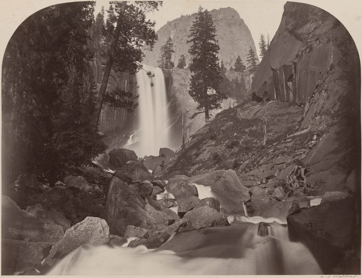 Piwyac, Vernal Fall, 300 feet, Yosemite by Carleton E. Watkins, photograph, 1861