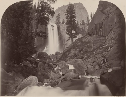Piwyac, Vernal Fall, 300 feet, Yosemite by Carleton E. Watkins, photograph, 1861