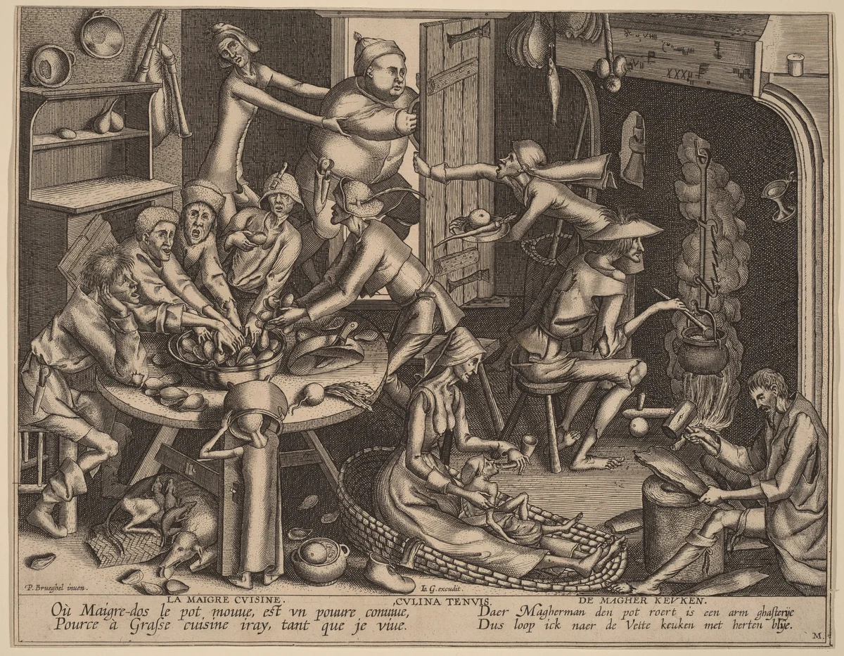 The Thin Kitchen by Pieter van der Heyden
Pieter Bruegel the Elder
Joannes Galle, print, 1610-1630