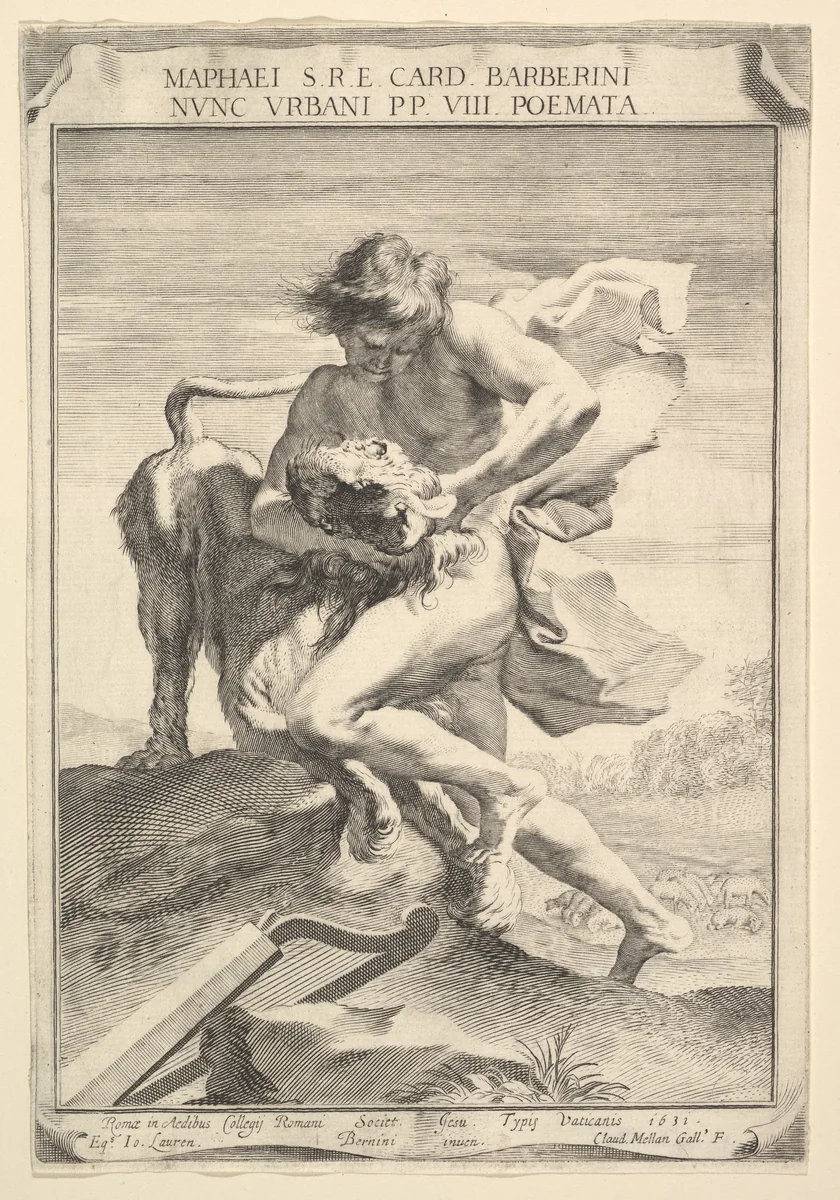 David Strangling the Lion by Claude Mellan, print, 1631