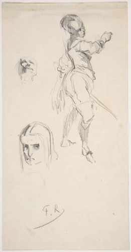 Figure study by Félicien Rops, drawing, 1833-1898