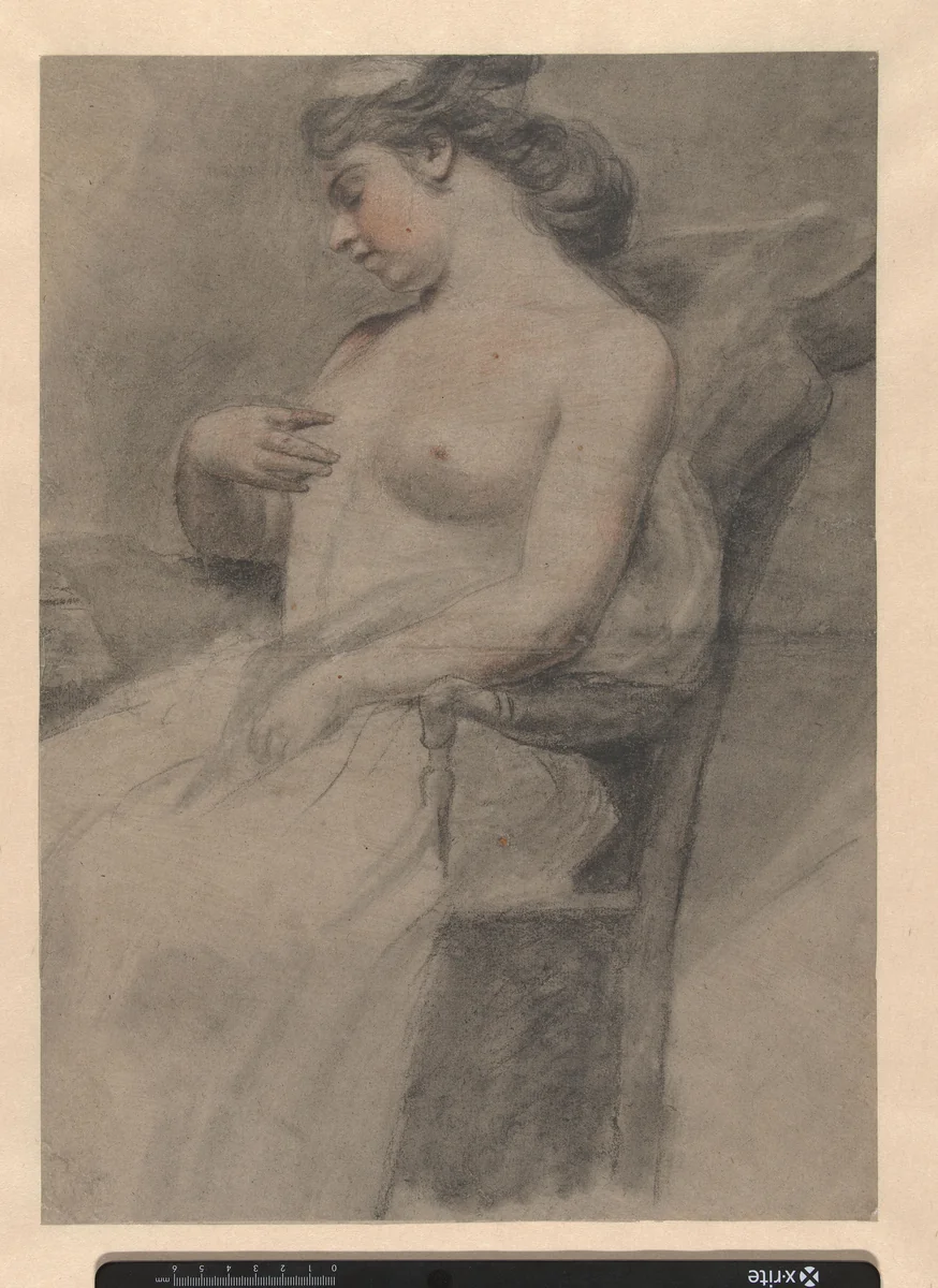 Zittende naakte vrouw by anonymous, drawing, 1700-1800