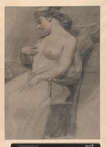 Zittende naakte vrouw by anonymous, drawing, 1700-1800