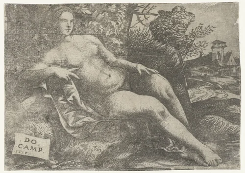 Liggende Venus in landschap by Unknown, print, 1517