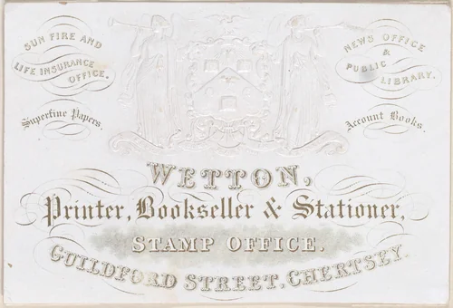 Trade card for Wetton, printer, bookseller and stationer by anonymous, other, 1800-1900
