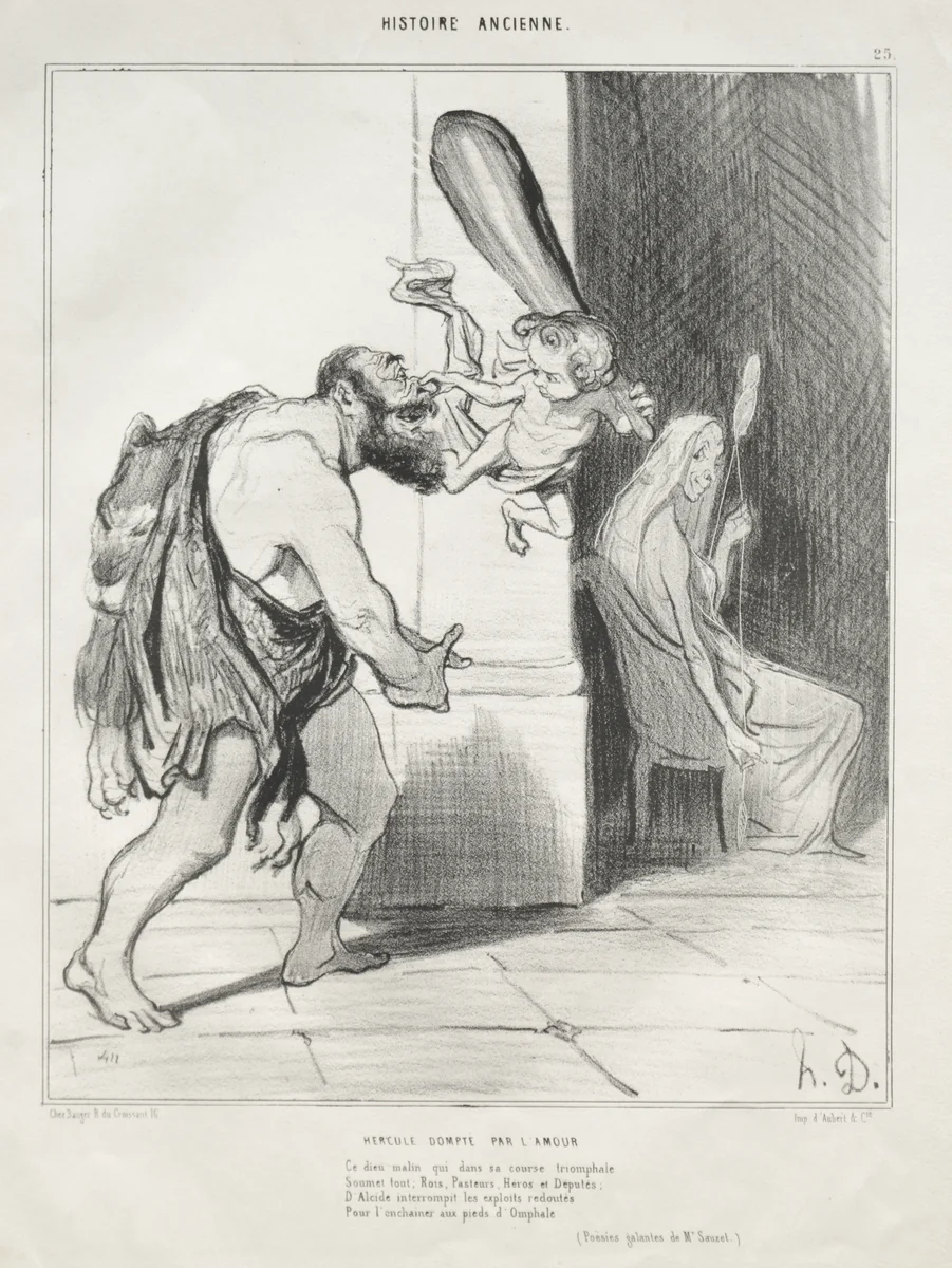 Hercules Tamed by Love by Honoré Daumier, print, 1842