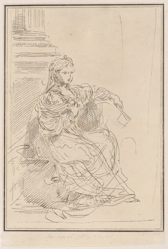 Seated woman holding a fan by Giuseppe Canale, print, 1775