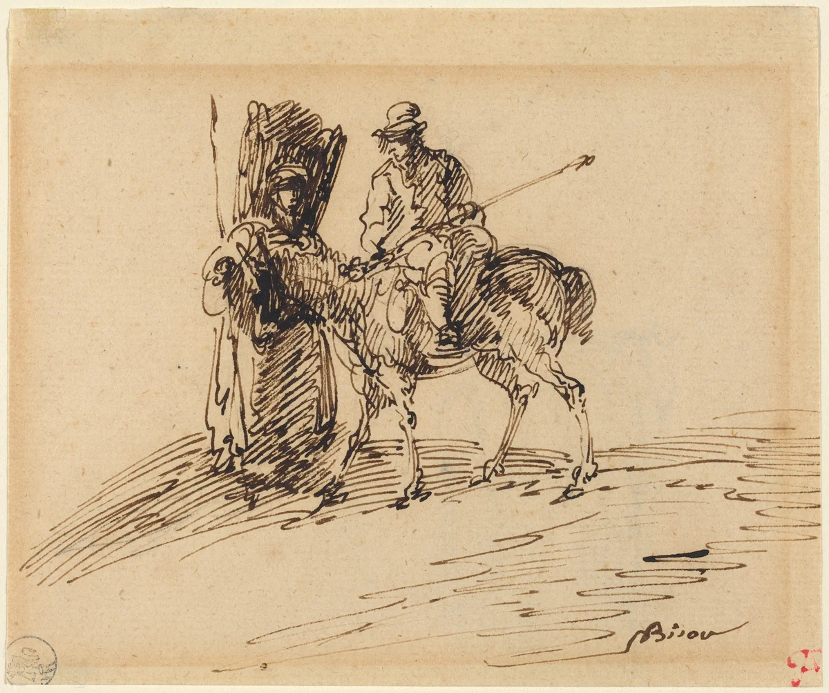 Horseman with Peasant by Giuseppe Bernardino Bison, drawing, 1762-1844