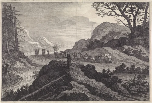 Pakezels op een weg by Pieter Nolpe, print, 1623-1653