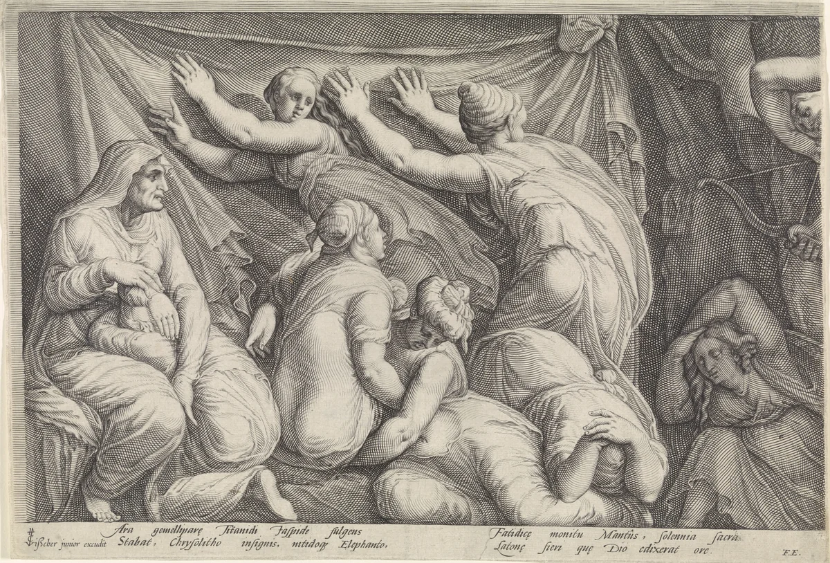 Fries met de bestraffing van Niobe (plaat 1) by Jan Saenredam, print, 1594