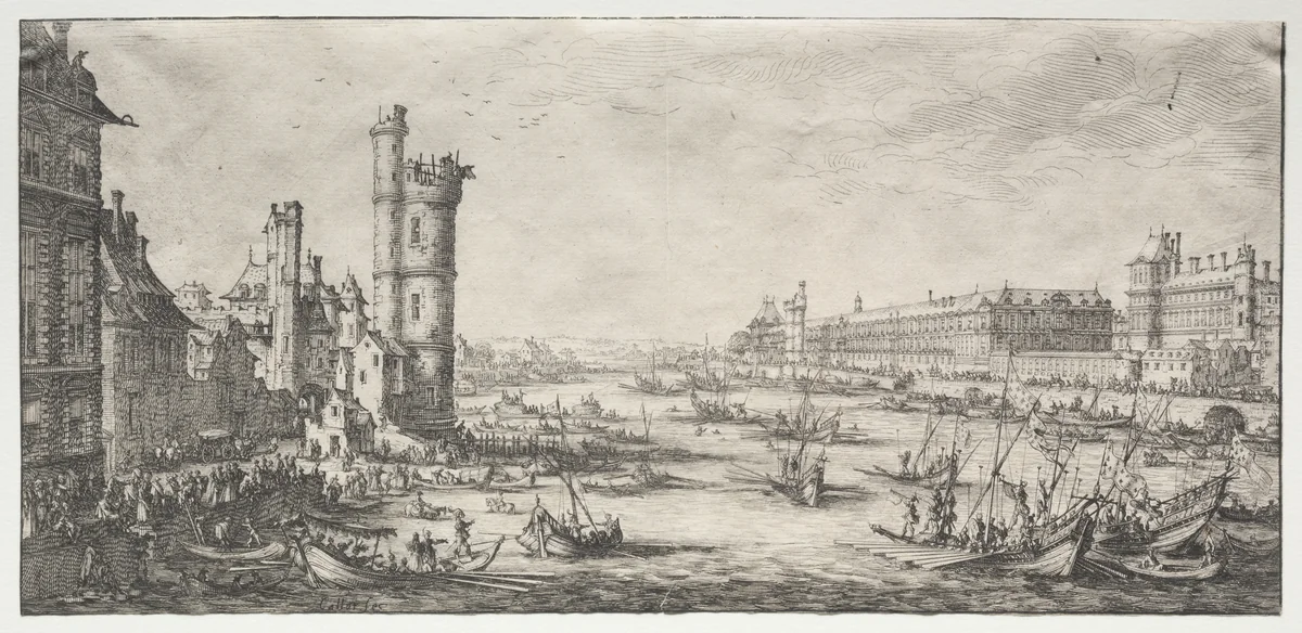 Les deux grandes vues de Paris: Vue du Louvre by Jacques Callot, print, 1628-1630