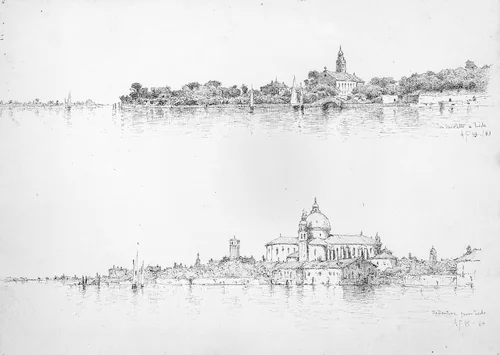 Two Sketches of Venice: San Nicoletto a Lido; Redentorre from Lido by Andrew Fisher Bunner, artwork, 1883