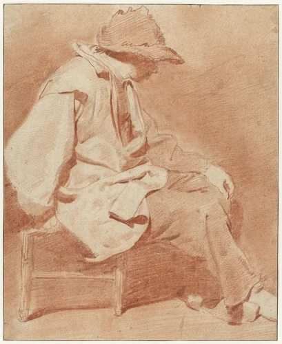 Seated Man Wearing a Cap, his Left Hand on his Knee, Facing Right by Cornelis Pietersz. Bega, drawing, 1658-1660