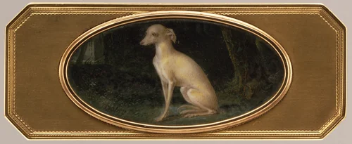 Box with portrait of a whippet by Joseph Etienne Blerzy, metalwork, 1785-1799