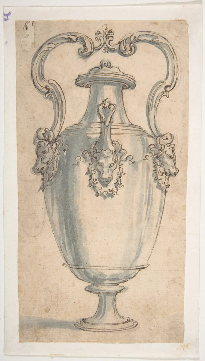 Design for a Ewer with Bull Heads under the Handles and Spout by Giovanni Battista Foggini, drawing, 1652-1725