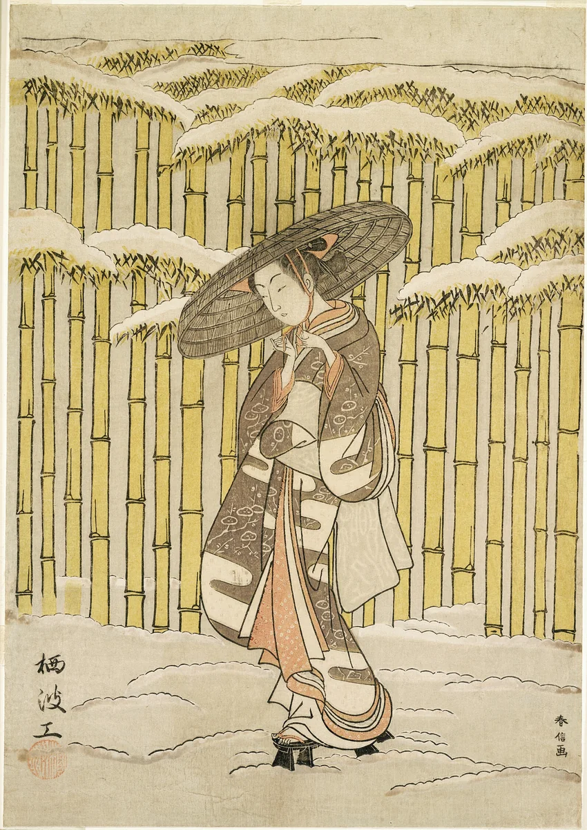 Passing the Bamboo Grove by Suzuki Harunobu (鈴木春信), print, 1766