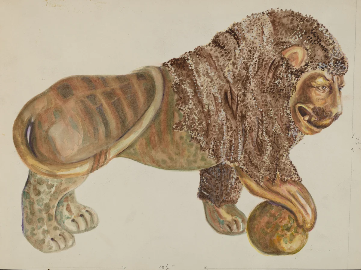 Lion and Ball Figurine by Ella Sterling, index of american design, 1936
