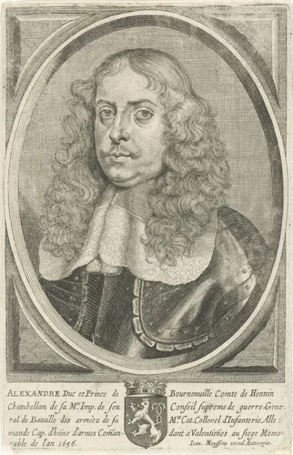 Portret van Alexander van Bournonville by Cornelis Meyssens, print, 1650-1670