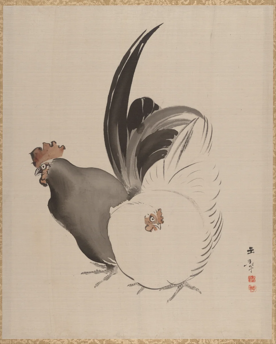 Cock and Hen by Kawabata Gyokushō, painting, 1887-1892