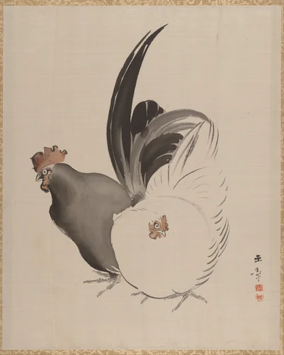 Cock and Hen by Kawabata Gyokushō, painting, 1887-1892