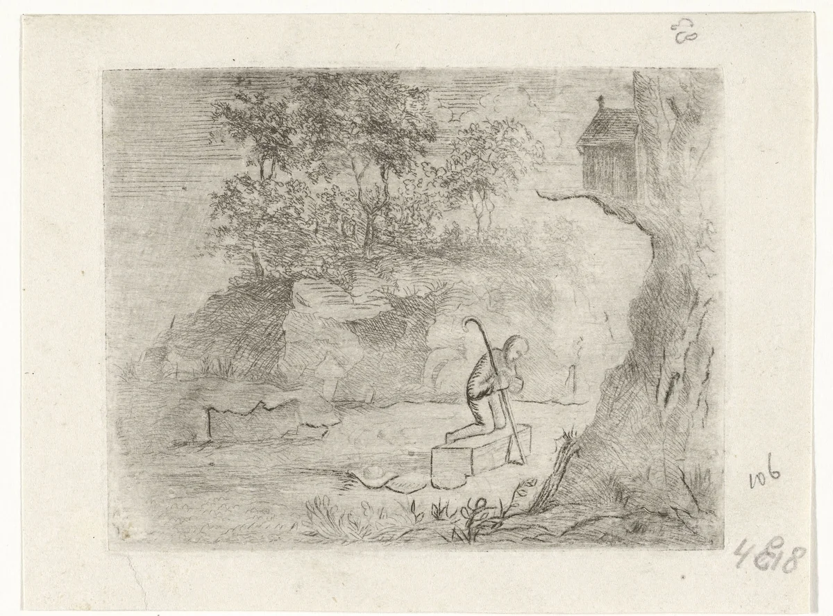Biddende pelgrim by Reinierus Albertus Ludovicus van Isendoorn à Blois, print, 1796-1856