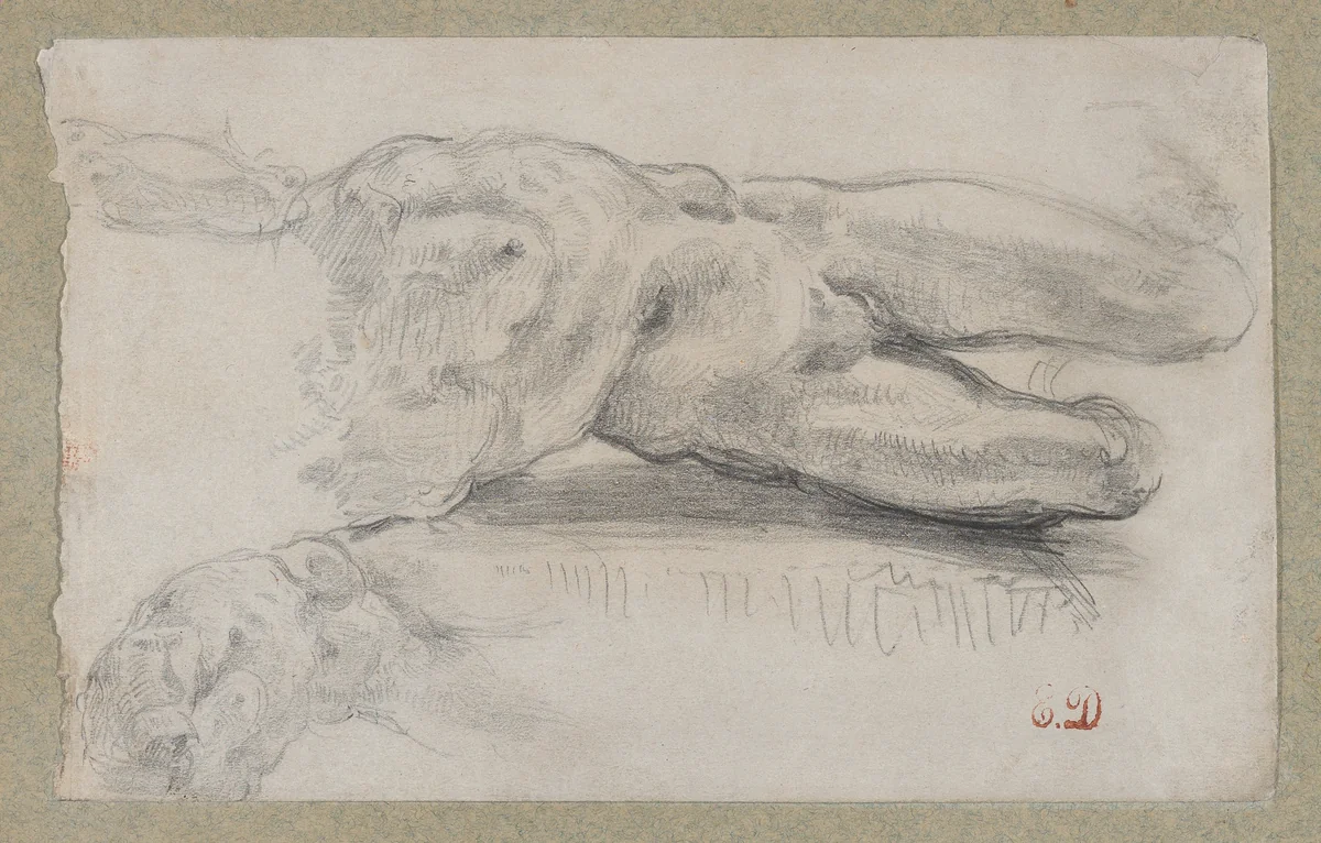 Two Studies of a Male Torso by Eugène Delacroix, drawing, 1818-1820