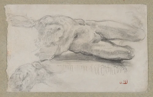 Two Studies of a Male Torso by Eugène Delacroix, drawing, 1818-1820