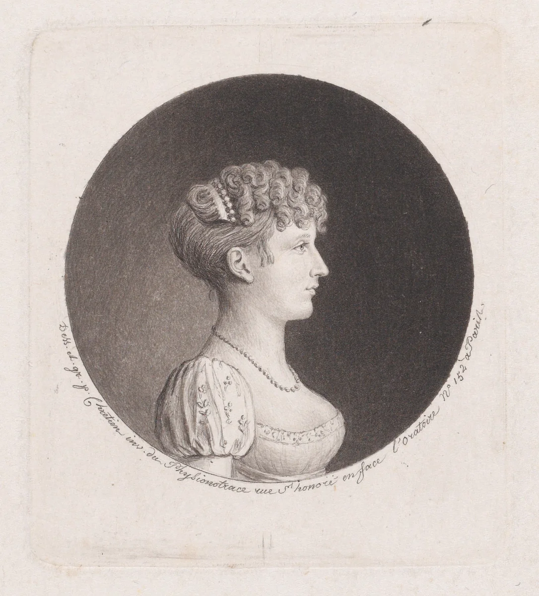 Portrait of Madame Récamier by Gilles Louis Chrétien, print, 1786-1811