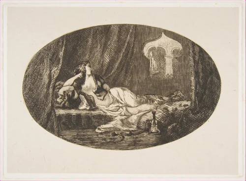 Odalisque reclining in a harem, from "Titres de Romance" by Félix Bracquemond, print, 1857