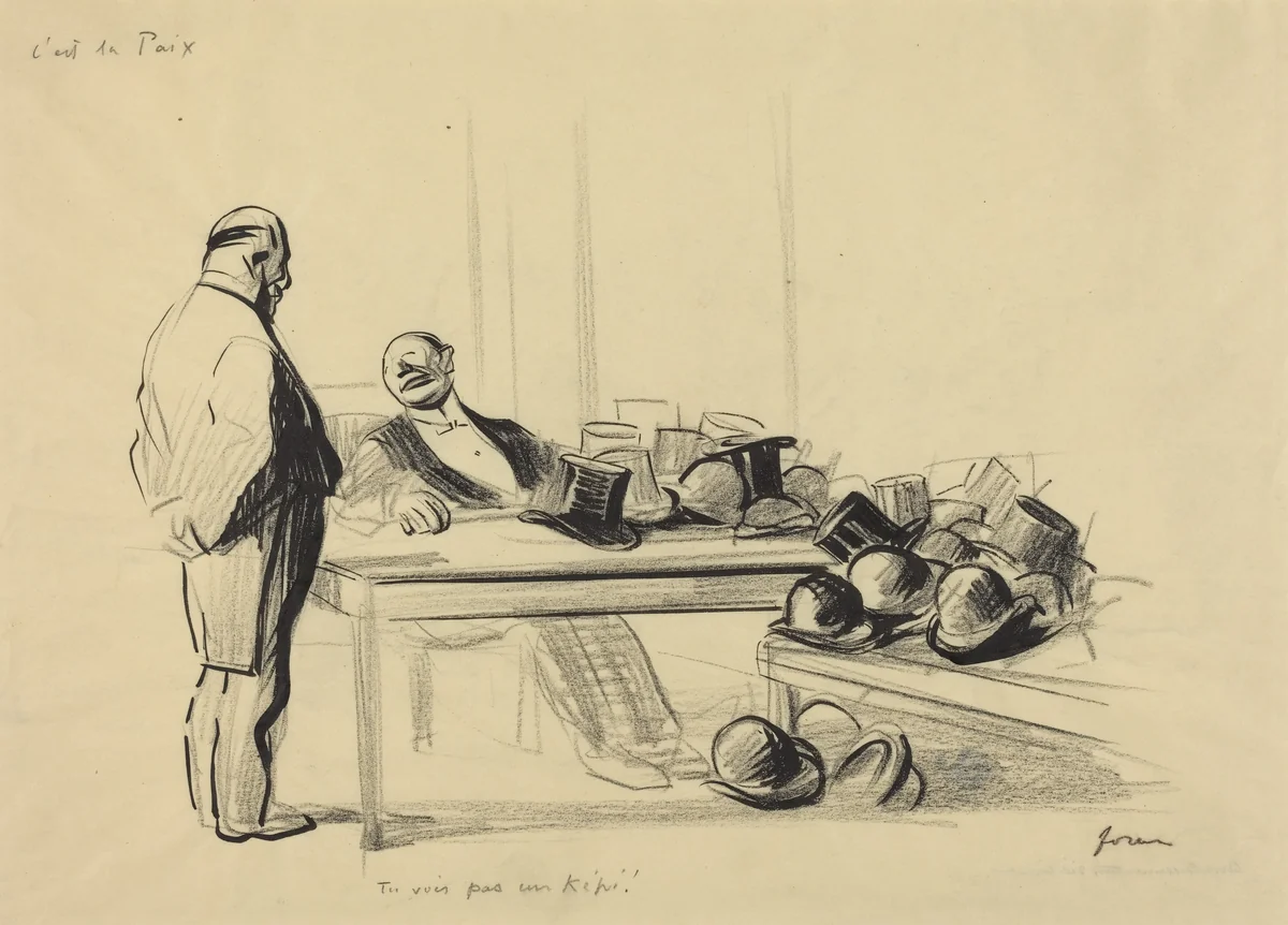 C'est la Paix. Tu vois pas un kepi! by Jean-Louis Forain, drawing, 1919