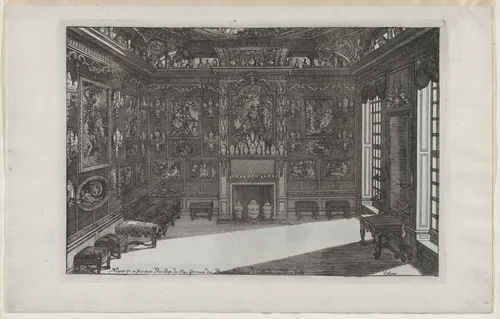Interior of a Porcelain Cabinet with Paintings and Vases, from Nouveaux Liure da Partements, part of Œuvres du Sr. D. Marot by Daniel Marot, print, 1703-1712