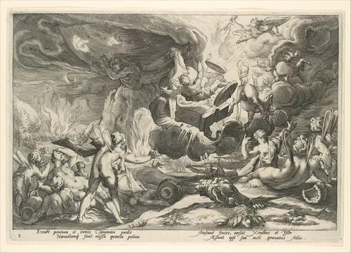 The Fall of Phaeton, from Ovid's "Metamorphoses" by anonymous, print, 1583-1593