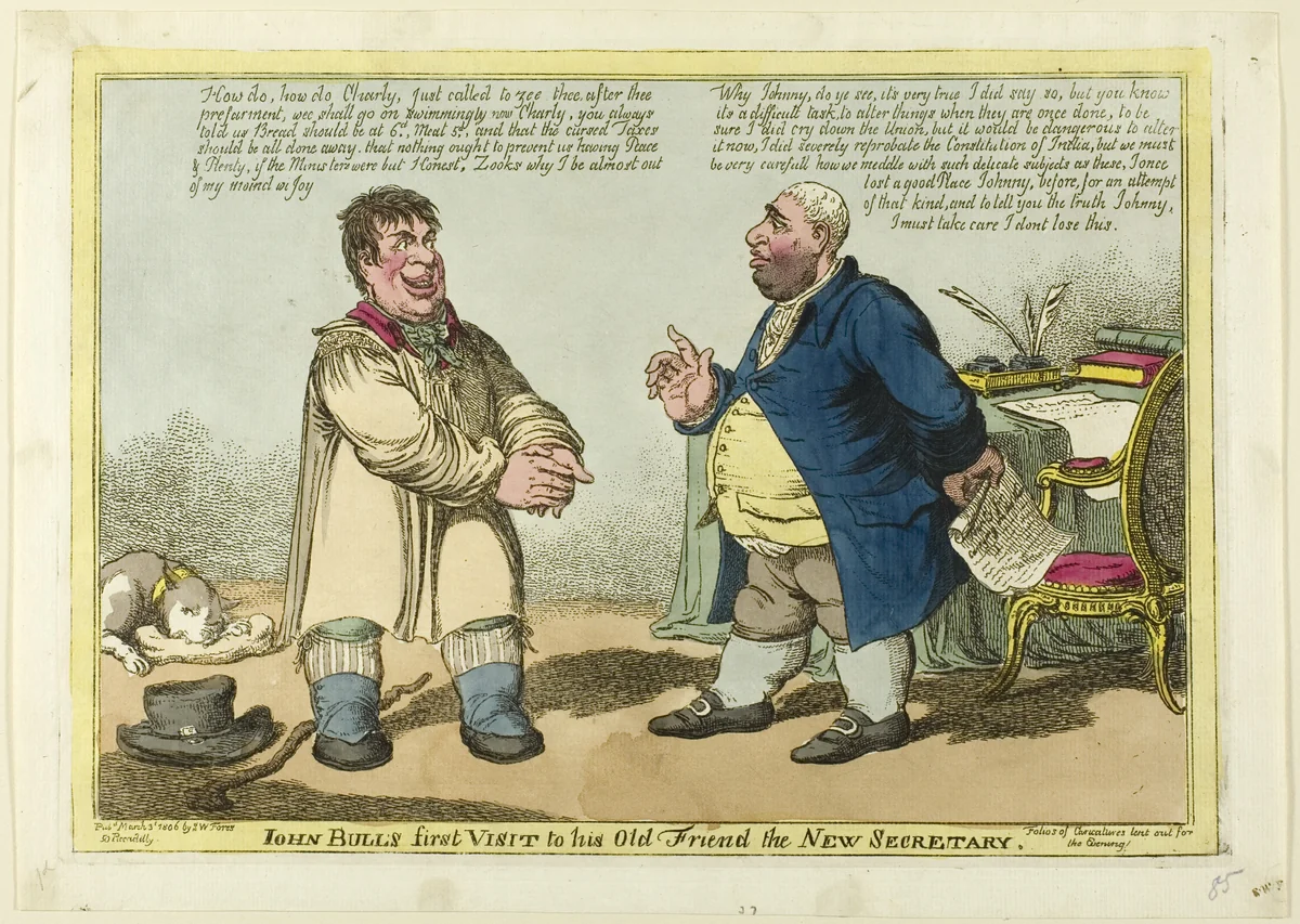 John Bull's First Visit to his Old Friend the New Secretary by Charles Williams, print, 1806