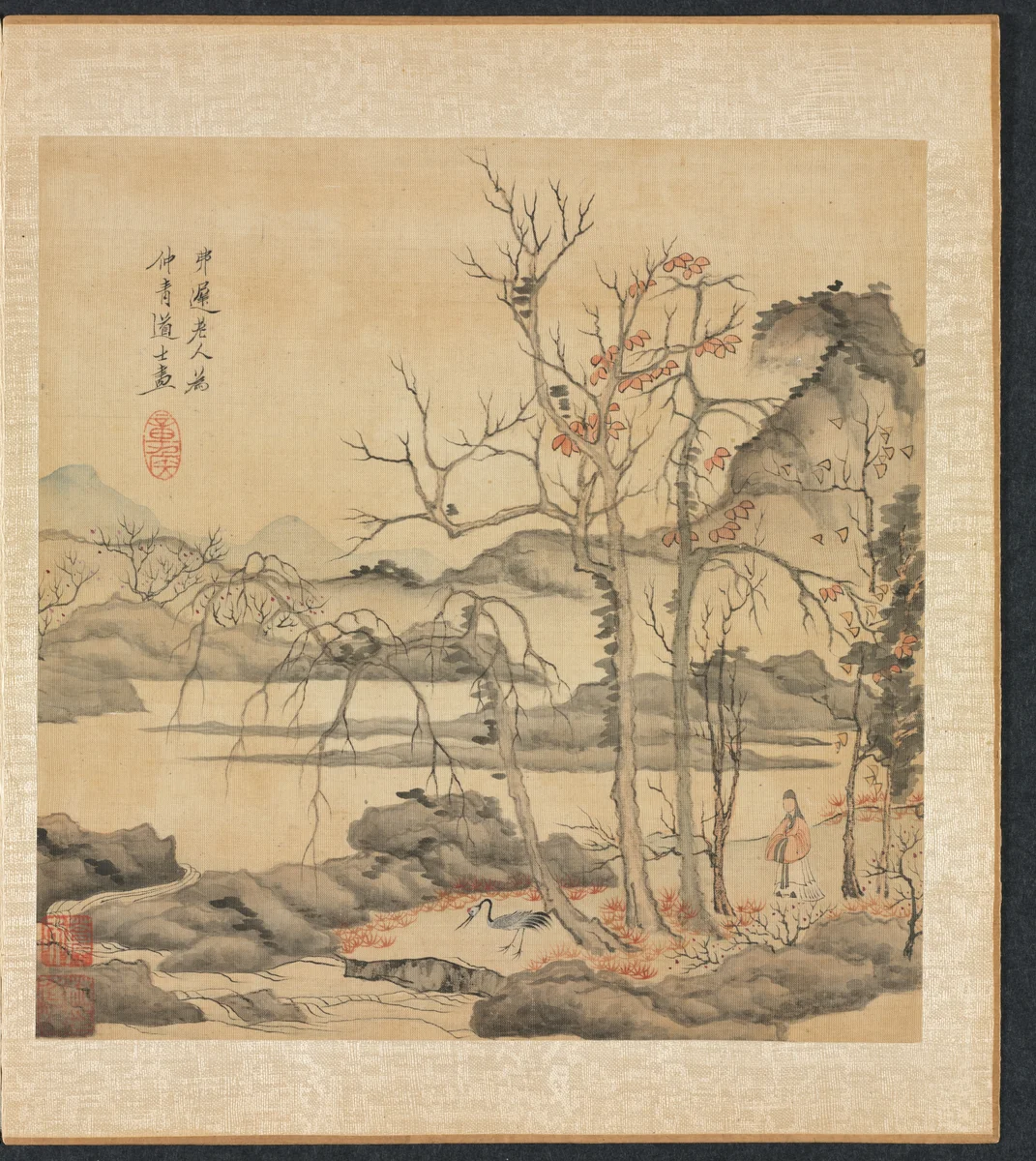 Paintings after Ancient Masters: Daoist and Crane in Autumn Landscape by Chen Hongshou, painting, 1598-1652