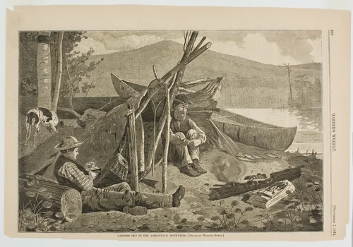 Camping Out in the Adirondack Mountains by Winslow Homer, print, 1874