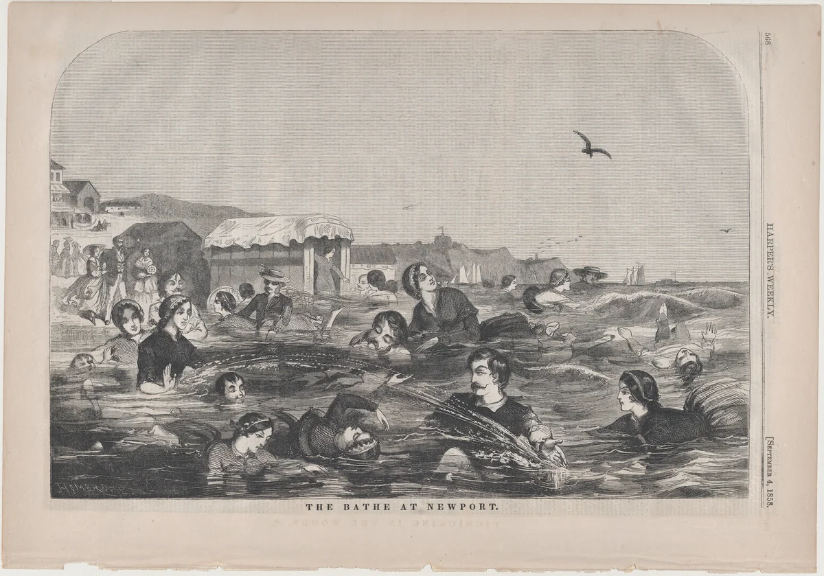 The Bathe at Newport (from "Harper's Weekly," Vol. II) by Winslow Homer, print, 1858