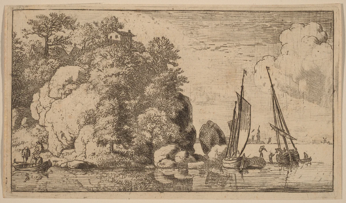 Two Boats on a Wide River by Allart van Everdingen, print, 1645-1656