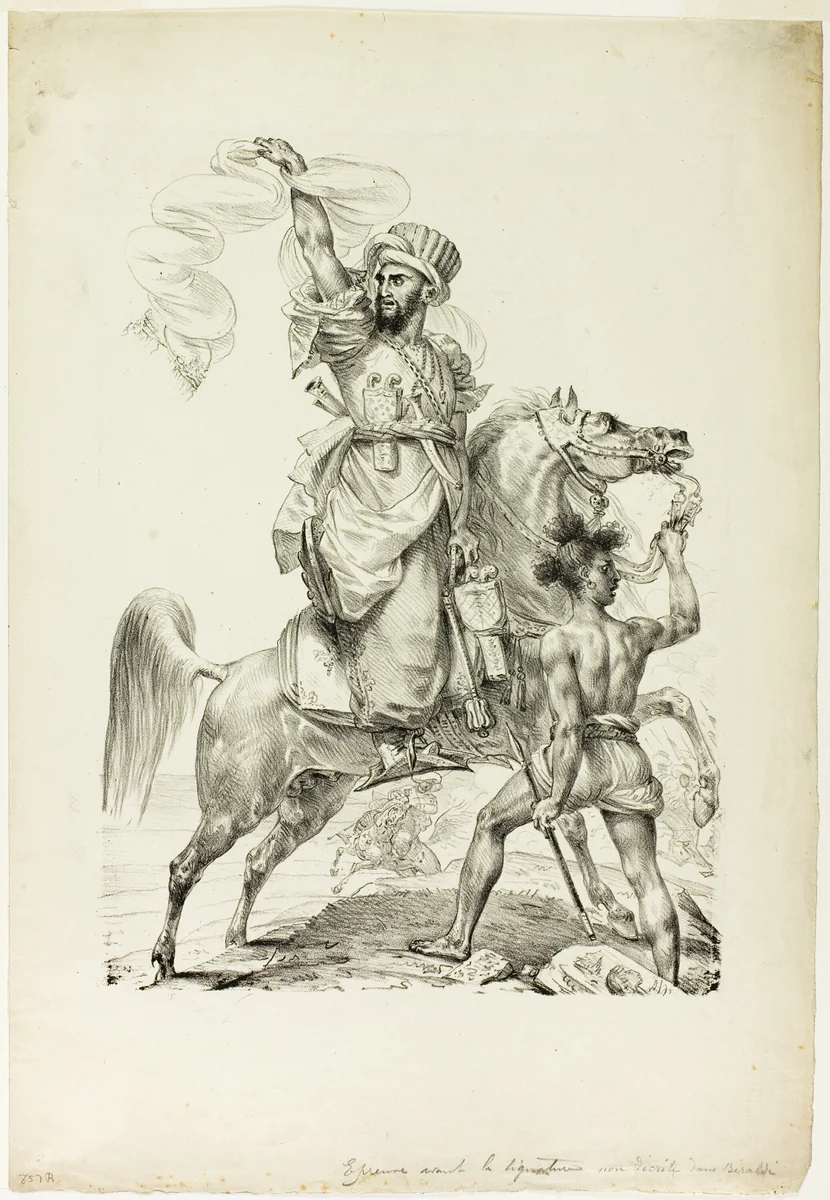 Mounted Mameluke Chieftain Calling for Aid by Baron Antoine Jean Gros, print, 1817