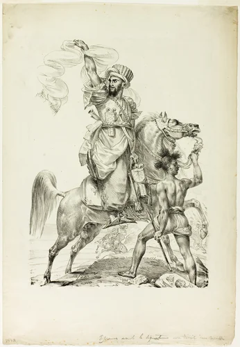 Mounted Mameluke Chieftain Calling for Aid by Baron Antoine Jean Gros, print, 1817