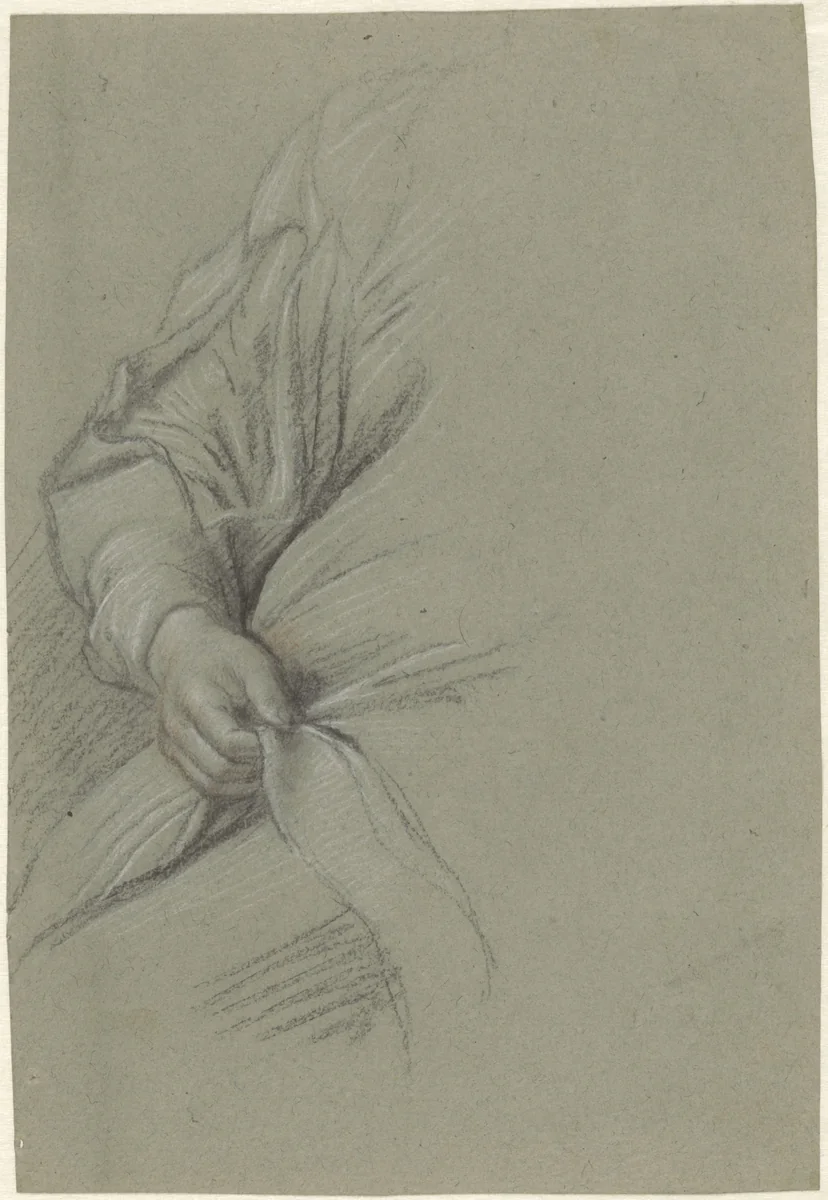 Studie van een arm en een hand in een damesportret by anonymous, drawing, 1610-1630