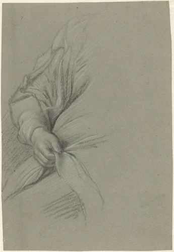 Studie van een arm en een hand in een damesportret by anonymous, drawing, 1610-1630