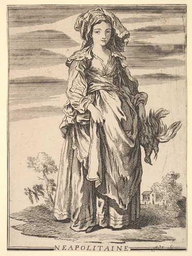 Reverse copy of Neapolitaine, from Recueil de diverses fig.res étrangeres Inventées par F. Boucher P.tre du Roy et Gravées par F. Ravenet (Collection of Various Foreign Figures, Devised by F. Boucher, Painter of the King and Engraved [etched] by F. Ravenet), plate 2 by Simon Ravenet, print, 1720-1799