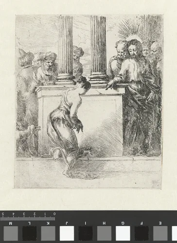 Christus en de overspelige vrouw by Bartolomeo Biscaino, print, 1642-1657