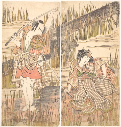 The Actor Onoye Matsusuke with Sword Held Above His Head with Both Hands by Katsukawa Shunshô (勝川春章), print, 1768-1788