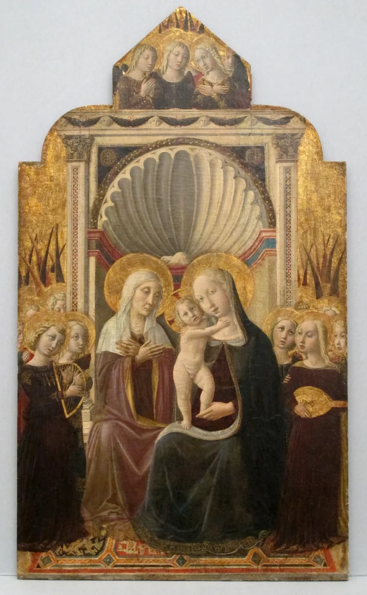 Saint Anne and the Virgin and Child Enthroned with Angels by Niccolò Alunno, painting, 1455-1464