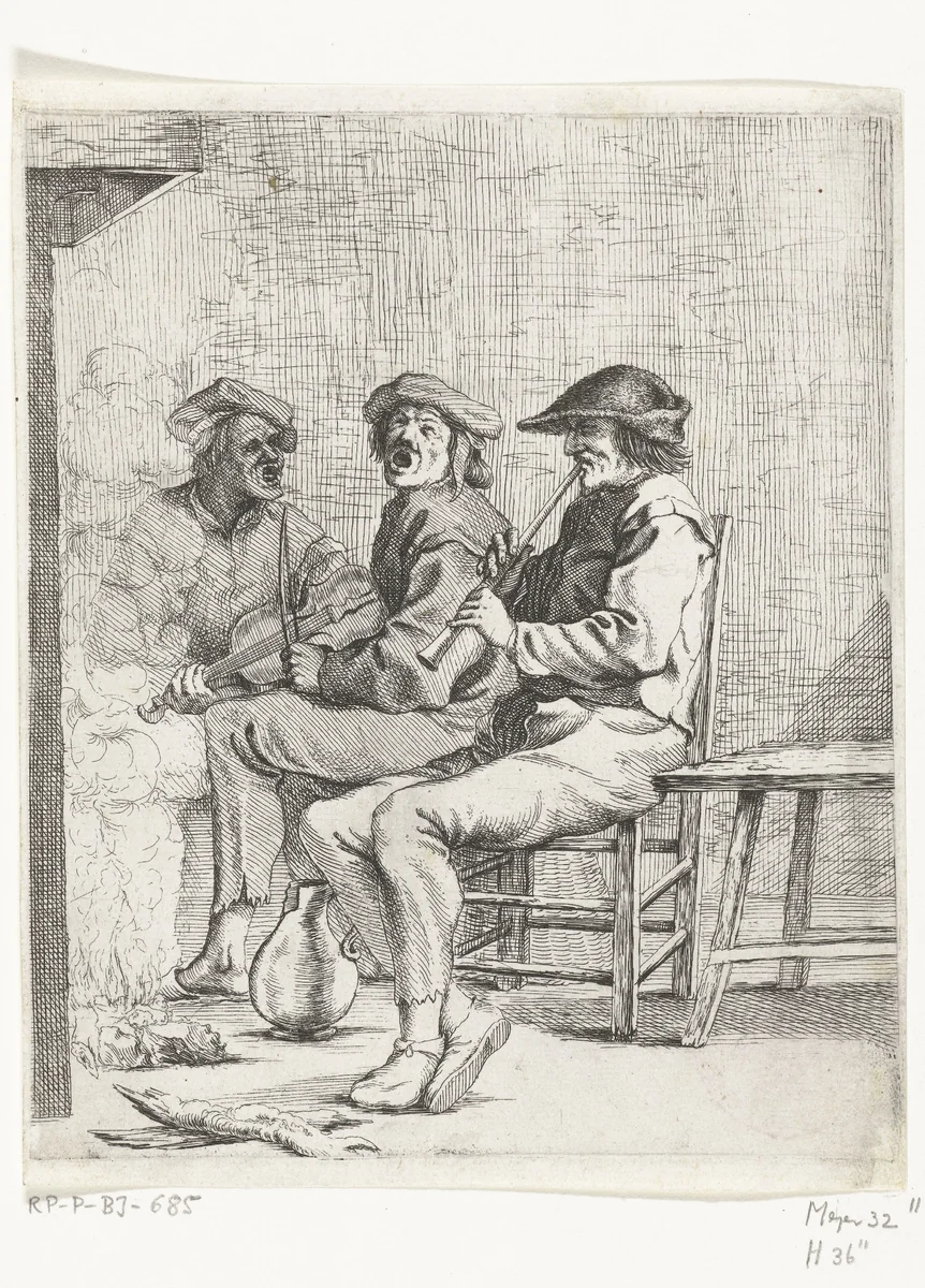 Drie musicerende mannen by Willem Basse, print, 1633-1672