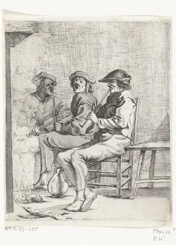 Drie musicerende mannen by Willem Basse, print, 1633-1672