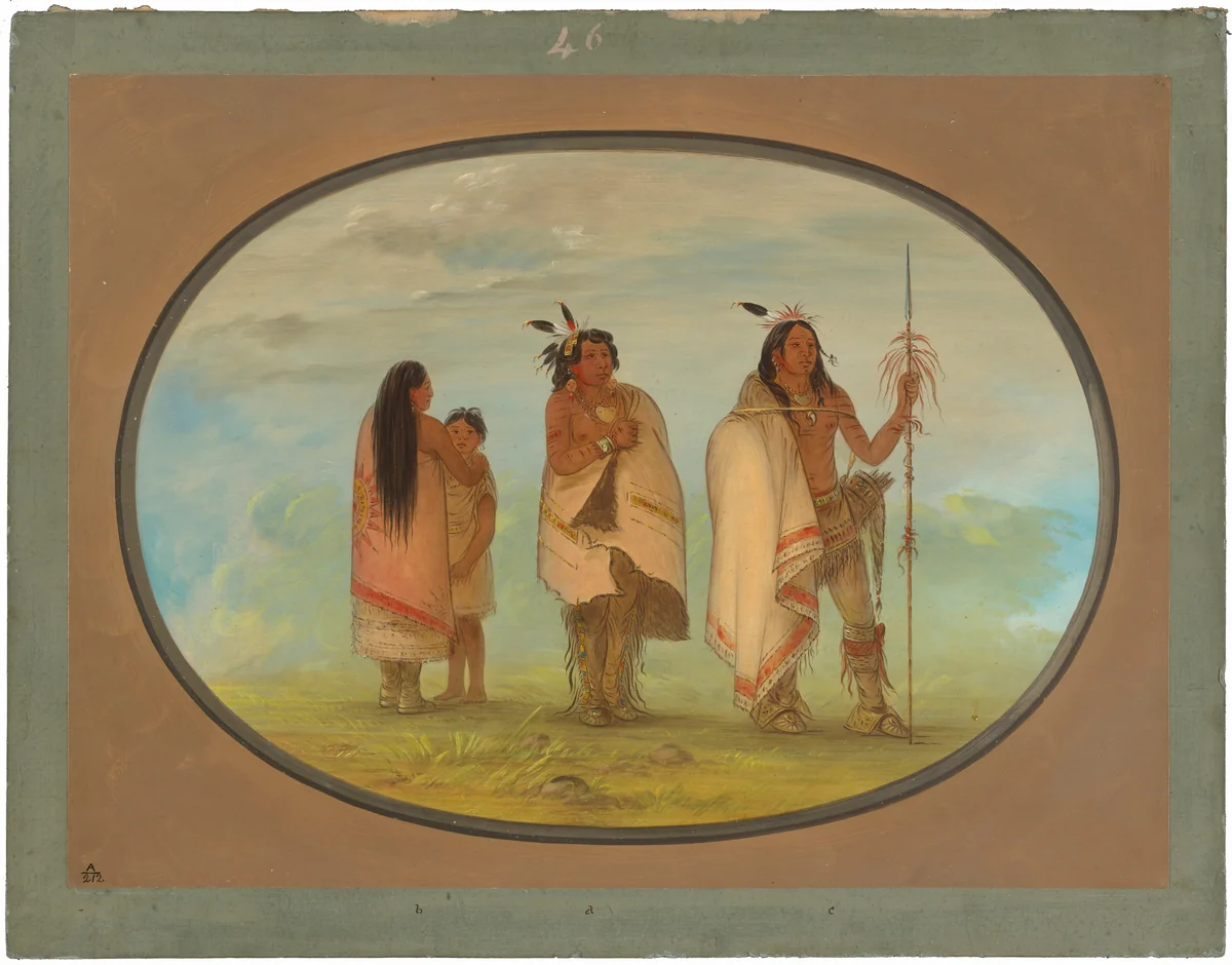 Weeco Chief, His Wife, and a Warrior by George Catlin, painting, 1861-1869