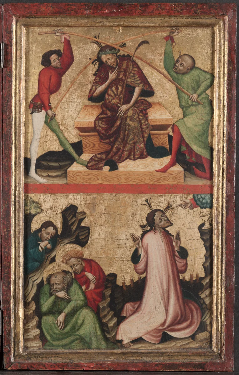 Diptych with the Passion of Christ (right wing): Crowning with Thorns and Agony on the Garden by Unknown, painting, 1395-1405